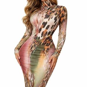 SHEIN Leopard Print Long Sleeve Dress